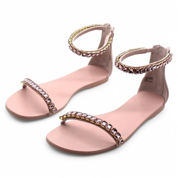 Inc Womens Pink Ankle Strap Embellished the Carmel Round Toe Zip-up Sandals Shoe - Picture 6 of 8